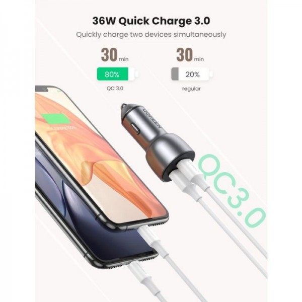 Ugreen avtopolnilec 2xUSB QC 3.0 36W 10144 - box