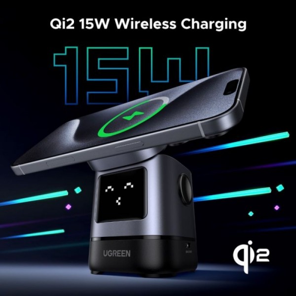 Ugreen Uno 2-in-1 magnetni brezžični polnilnik 15W