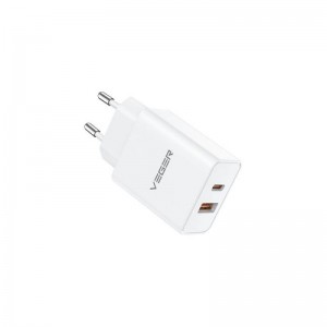 VEGER VLS302U 2-portni polnilec, USB-A/USB-C, QC3.0/PD3.0, bel
