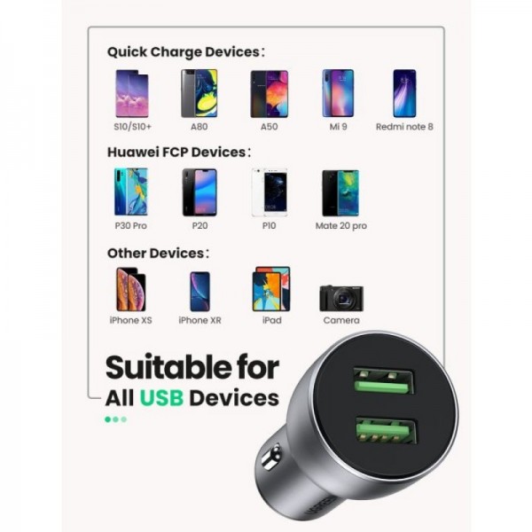 Ugreen avtopolnilec 2xUSB QC 3.0 36W 10144 - box