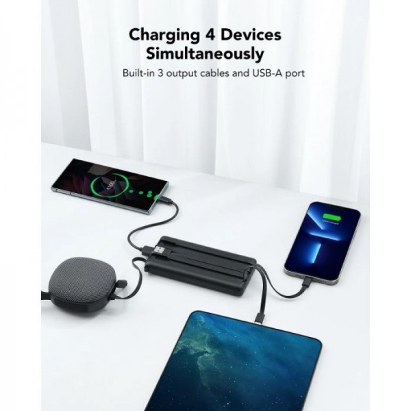 VEGER prenosna baterija z vgrajenimi kabli C10 10000 mAh, črna