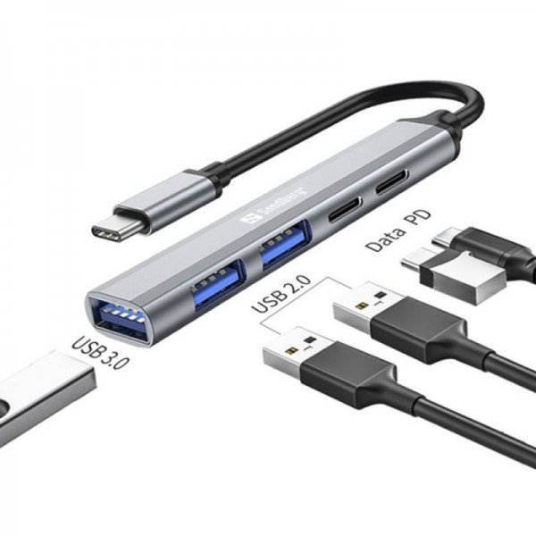 Sandberg USB-C v 3xUSB-A + 2xUSB-C SAVER varčno vozlišče