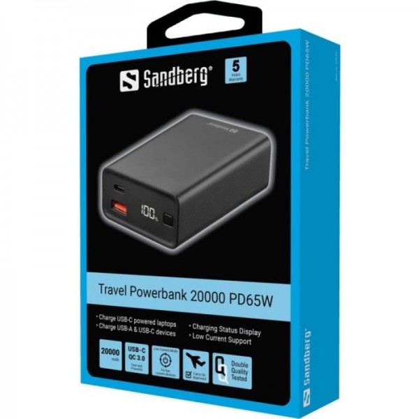 Sandberg Travel Powerbank 20000 mAh PD65W prenosna baterija Sandberg Travel Powerbank 20000 mAh PD65W prenosna baterija