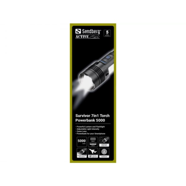 Sandberg Survivor 7-v-1 Torch Powerbank 5000 svetilka s prenosno baterijo