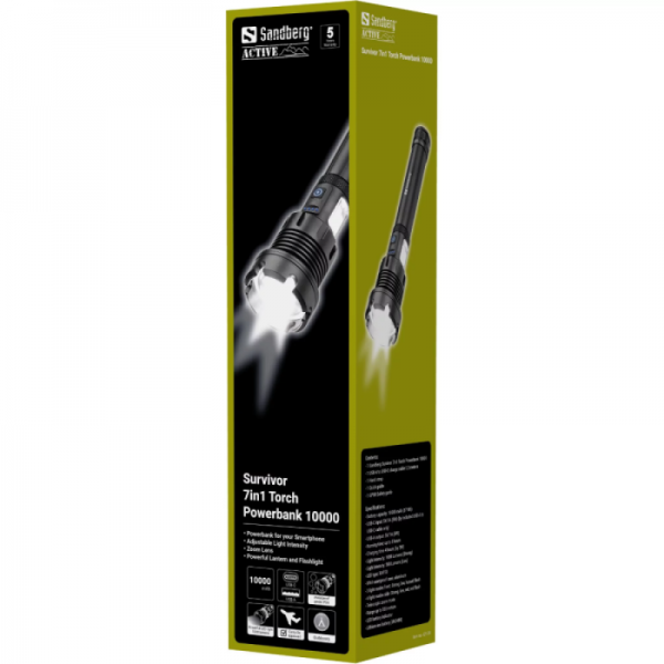 Sandberg Survivor 7-v-1 Torch Powerbank 10000 svetilka s prenosno baterijo Sandberg Survivor 7-v-1 Torch Powerbank 10000 svetilka s prenosno baterijo