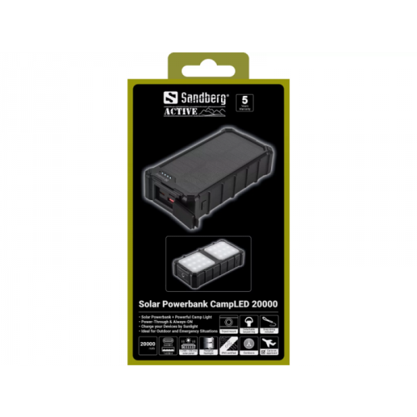 Sandberg Solar Powerbank CampLED 20000mAh prenosna baterija