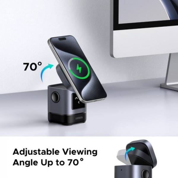 Ugreen Uno 2-in-1 magnetni brezžični polnilnik 15W