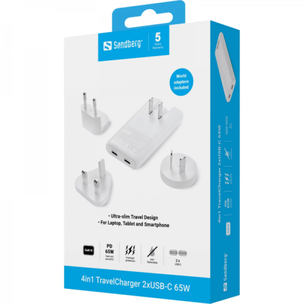 Sandberg 4in1 TravelCharger 2xUSB-C 65W polnilnik Sandberg 4in1 TravelCharger 2xUSB-C 65W polnilnik