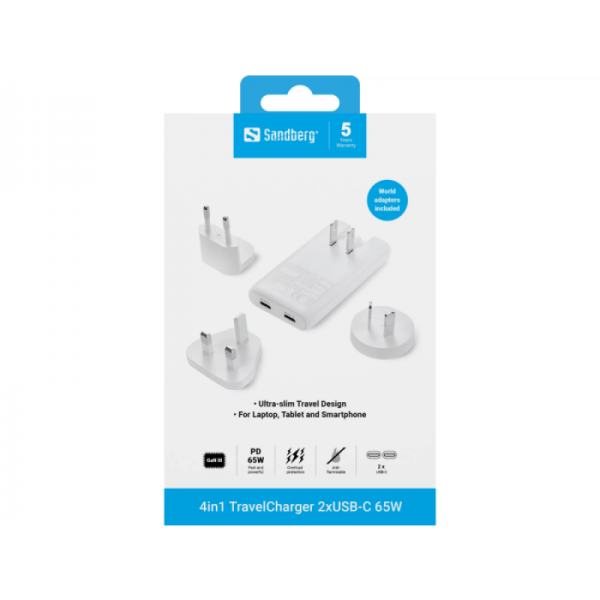 Sandberg 4in1 TravelCharger 2xUSB-C 65W polnilnik Sandberg 4in1 TravelCharger 2xUSB-C 65W polnilnik