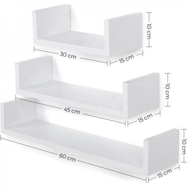 SONGMICS komplet 3 plavajočih polic 60 -45 -30cm