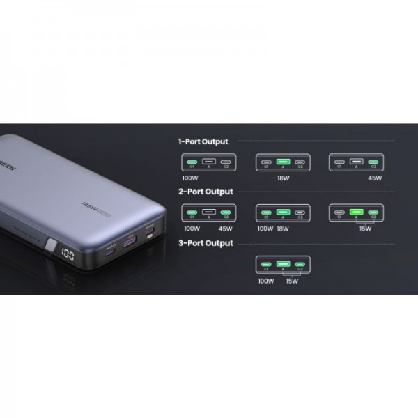 Ugreen 145W 25000mAh Prenosna baterija za prenosni računalnik s tremi vrati Ugreen 145W 25000mAh Prenosna baterija za prenosni računalnik s tremi vrati