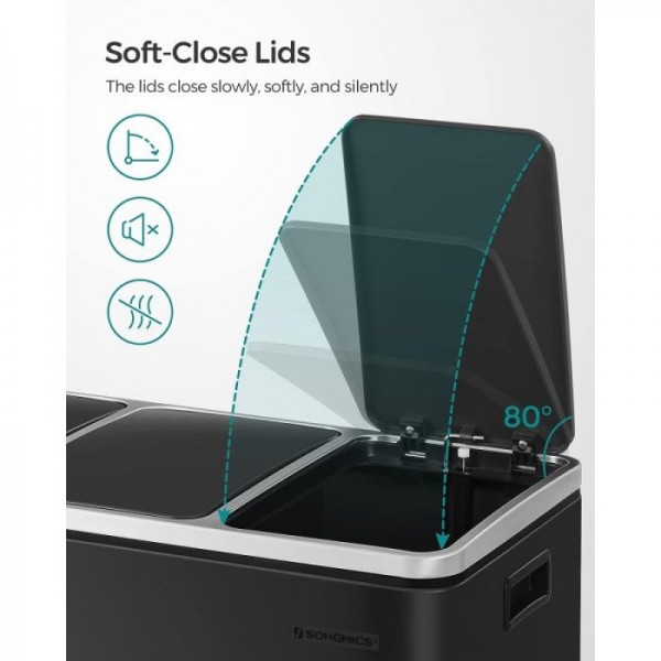 SONGMICS koš za ločevanje odpadkov 3x 18L črn, LTB54BK