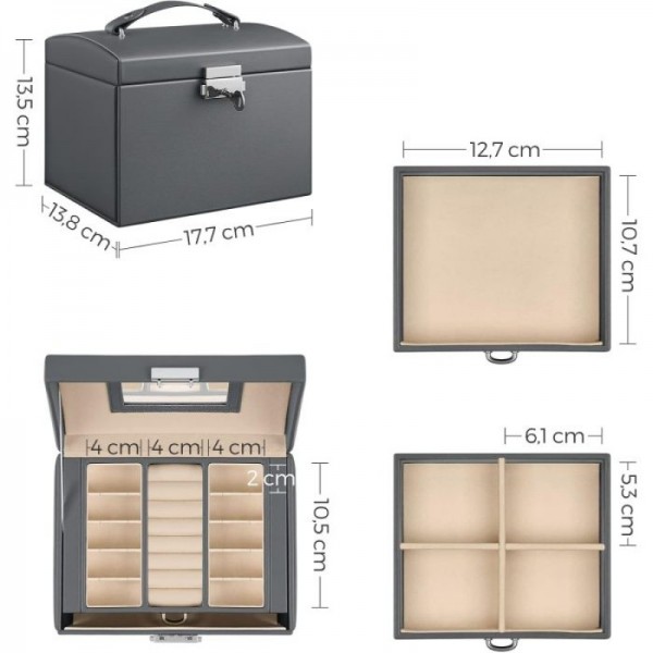 SONGMICS škatla za nakit  z 2 predaloma in ogledalom