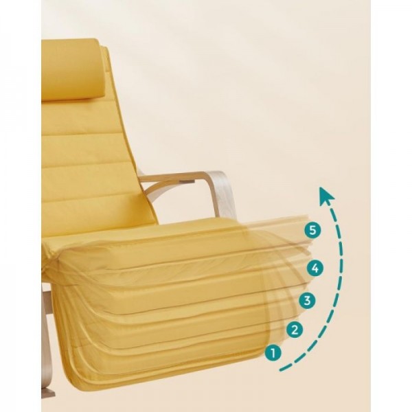 SONGMICS pomirjujoč leseni gugalni stol z nastavljivim podnožjem rumen