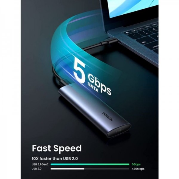 Ugreen M.2 SATA SSD USB 3.1 Gen2  zunanje aluminijasto ohišje