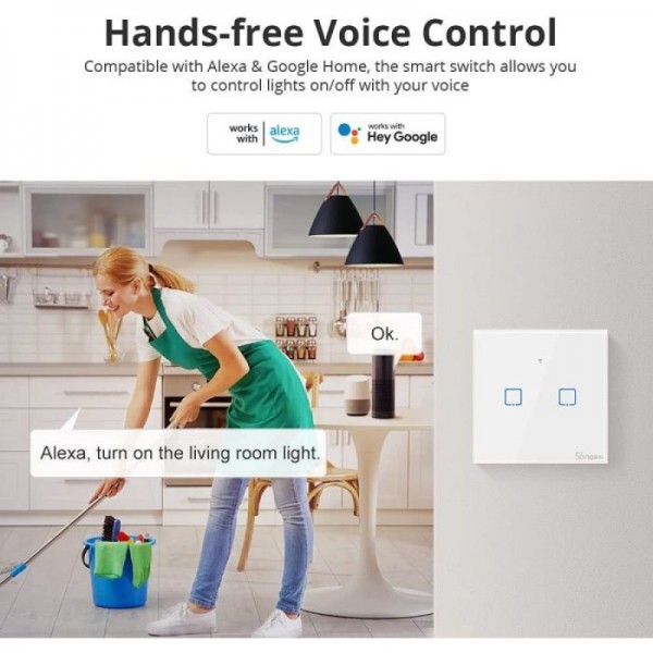 SONOFF pametno stensko stikalo Wi-Fi + RF433 dvojno T1EU2C-TX SONOFF pametno stensko stikalo Wi-Fi + RF433 dvojno T1EU2C-TX