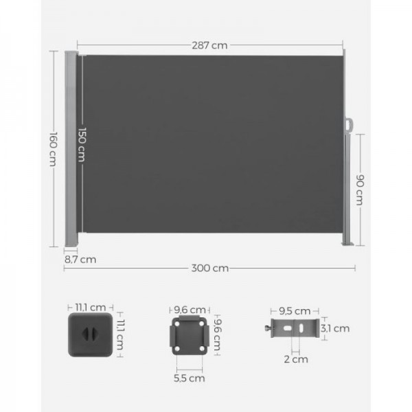 SONGMICS Stranski senčnik 160 x 300 cm antracit GSA160TG
