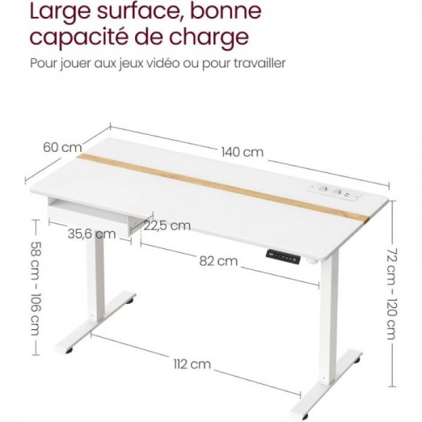 VASAGLE Električno nastavljiva pisalna miza bela
