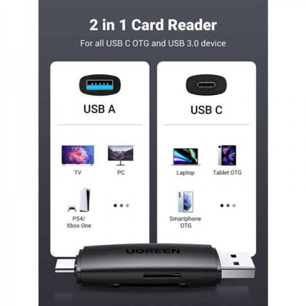 Ugreen USB 3.0 + USB-C OTG čitalec kartic