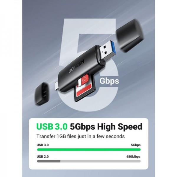 Ugreen USB 3.0 + USB-C OTG čitalec kartic