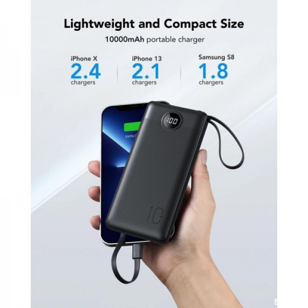 VEGER prenosna baterija z vgrajenimi kabli C10 10000 mAh, črna