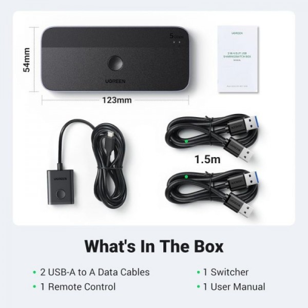 UGREEN USB 3.0 stikalo za 2 računalnika, ki si delita naprave USB C & A