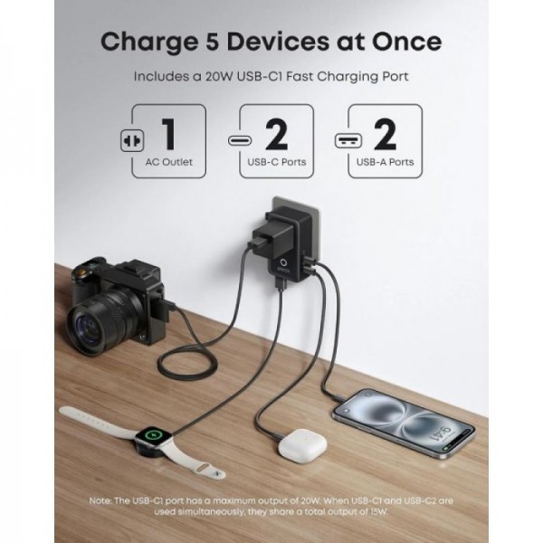 Anker Nano potovalni adapter 5v1, 20W, črn Anker Nano potovalni adapter 5v1, 20W, črn