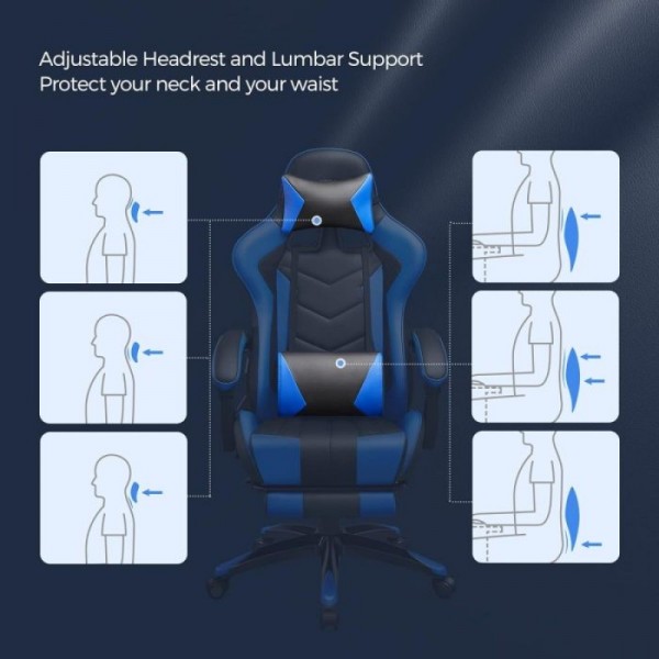 SONGMICS Gaming stol, črno-moder, RCG026B01