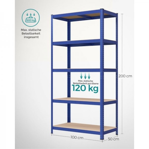 SONGMICS Regal 200 x 100 x 50 cm rjavo-moder,GLR050Q01