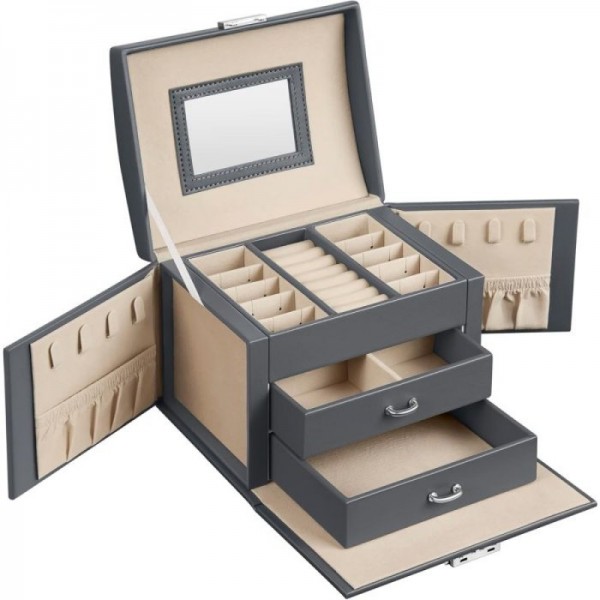 SONGMICS škatla za nakit  z 2 predaloma in ogledalom