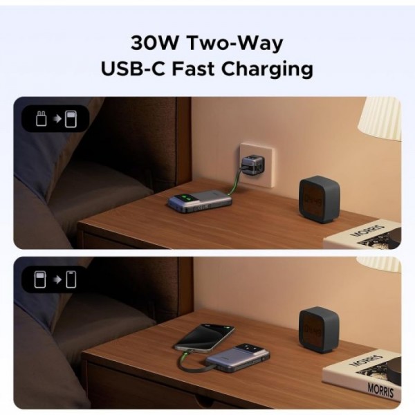 Ugreen Uno 10.000mAh 30w QC polnilna prenosna baterija z vgrajenim USB-C kablom Ugreen Uno 10.000mAh 30w QC polnilna prenosna baterija z vgrajenim USB-C kablom