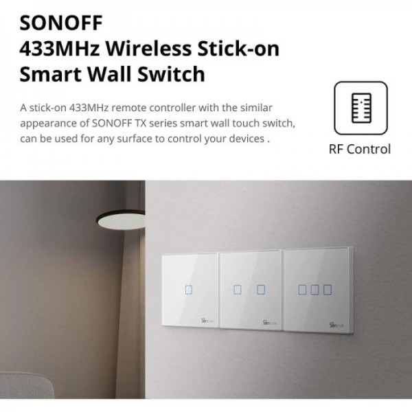 SONOFF brezžično pametno stensko stikalo 433MHz enojno T2EU1C-RF