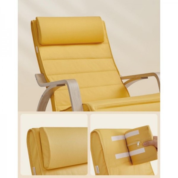 SONGMICS pomirjujoč leseni gugalni stol z nastavljivim podnožjem rumen