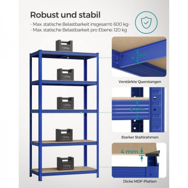 SONGMICS Regal 200 x 100 x 50 cm rjavo-moder,GLR050Q01