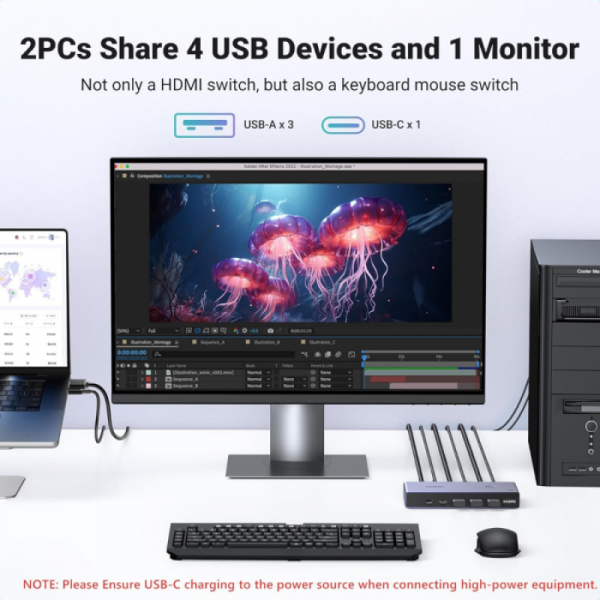 Ugreen USB 3.0 KVM stikalo za upravljanje 2 računalnikov Ugreen USB 3.0 KVM stikalo za upravljanje 2 računalnikov
