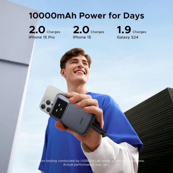 Ugreen Uno 10.000mAh 30w QC polnilna prenosna baterija z vgrajenim USB-C kablom Ugreen Uno 10.000mAh 30w QC polnilna prenosna baterija z vgrajenim USB-C kablom