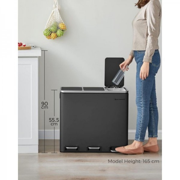SONGMICS koš za ločevanje odpadkov 3x 18L črn, LTB54BK