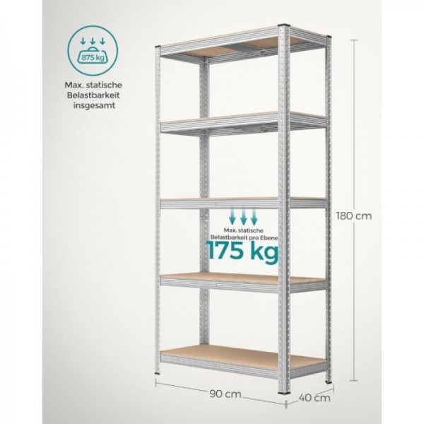 SONGMICS Regal 180 x 90 x 40 cm srebrna,GLR40SV