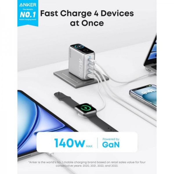 Anker 140W polnilec za prenosni računalnik, siv
