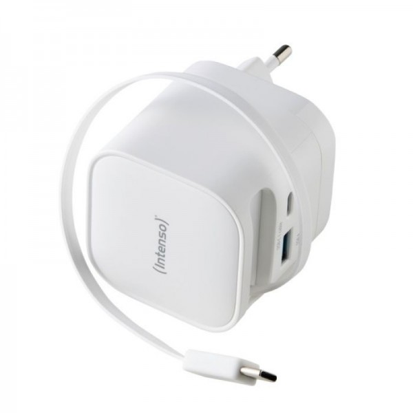 Intenso 65W GaN napajalnik z vgrajenim kablom USB-C, bel