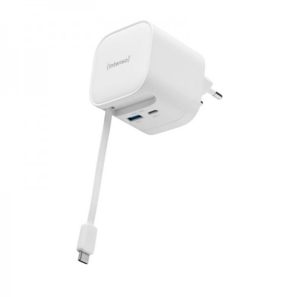 Intenso 65W GaN napajalnik z vgrajenim kablom USB-C, bel