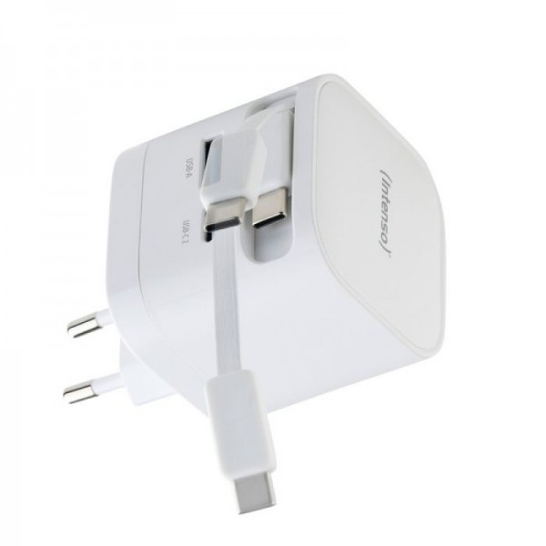 Intenso 65W GaN napajalnik z vgrajenim kablom USB-C, bel