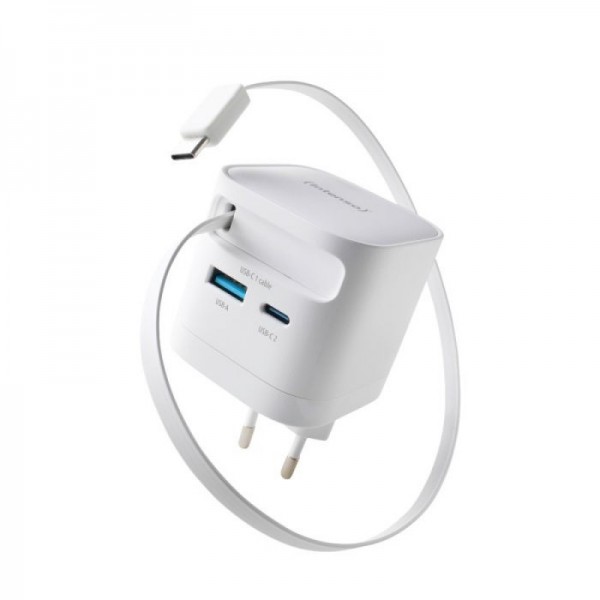 Intenso 65W GaN napajalnik z vgrajenim kablom USB-C, bel