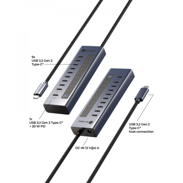 IcyBox IB-HUB1450-C31 10-portni hub vmesnik USB-C 3.2