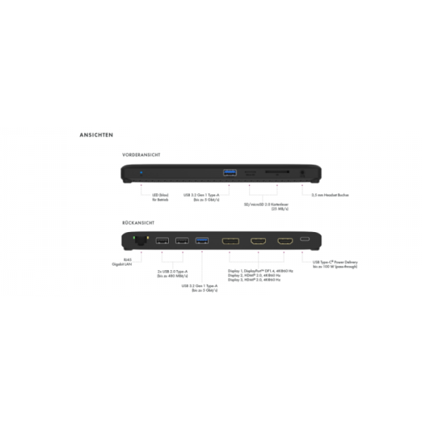 IcyBox IB-DK2116C priklopna postaja s Power Delivery 100W