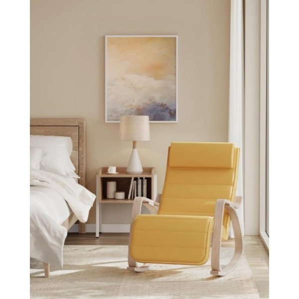 SONGMICS pomirjujoč leseni gugalni stol z nastavljivim podnožjem rumen