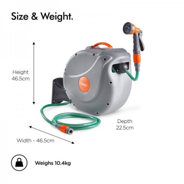 VonHaus stenski nosilec za cev 30m auto Roll-Up 8-funkcijska razpršilna pištola