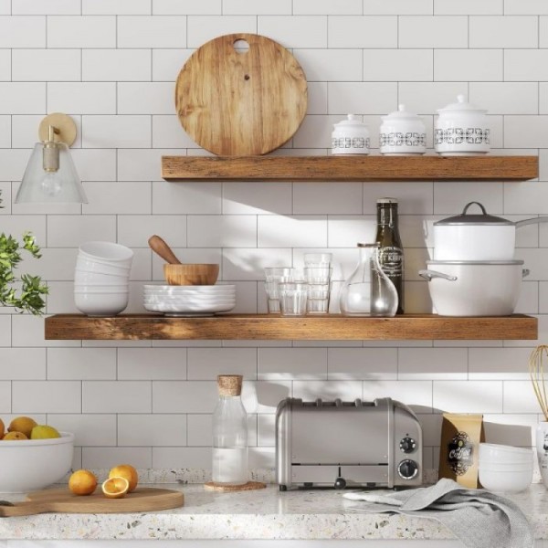 VASAGLE stenska plavajoča polica, 40 × 20 × 3,8 cm, vintage rjave barve