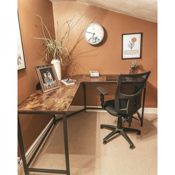 VASAGLE L-oblika računalniška miza, rustikalno rjava