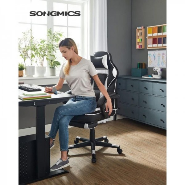 SONGMICS Gaming stol, črno-bel OBG73BW